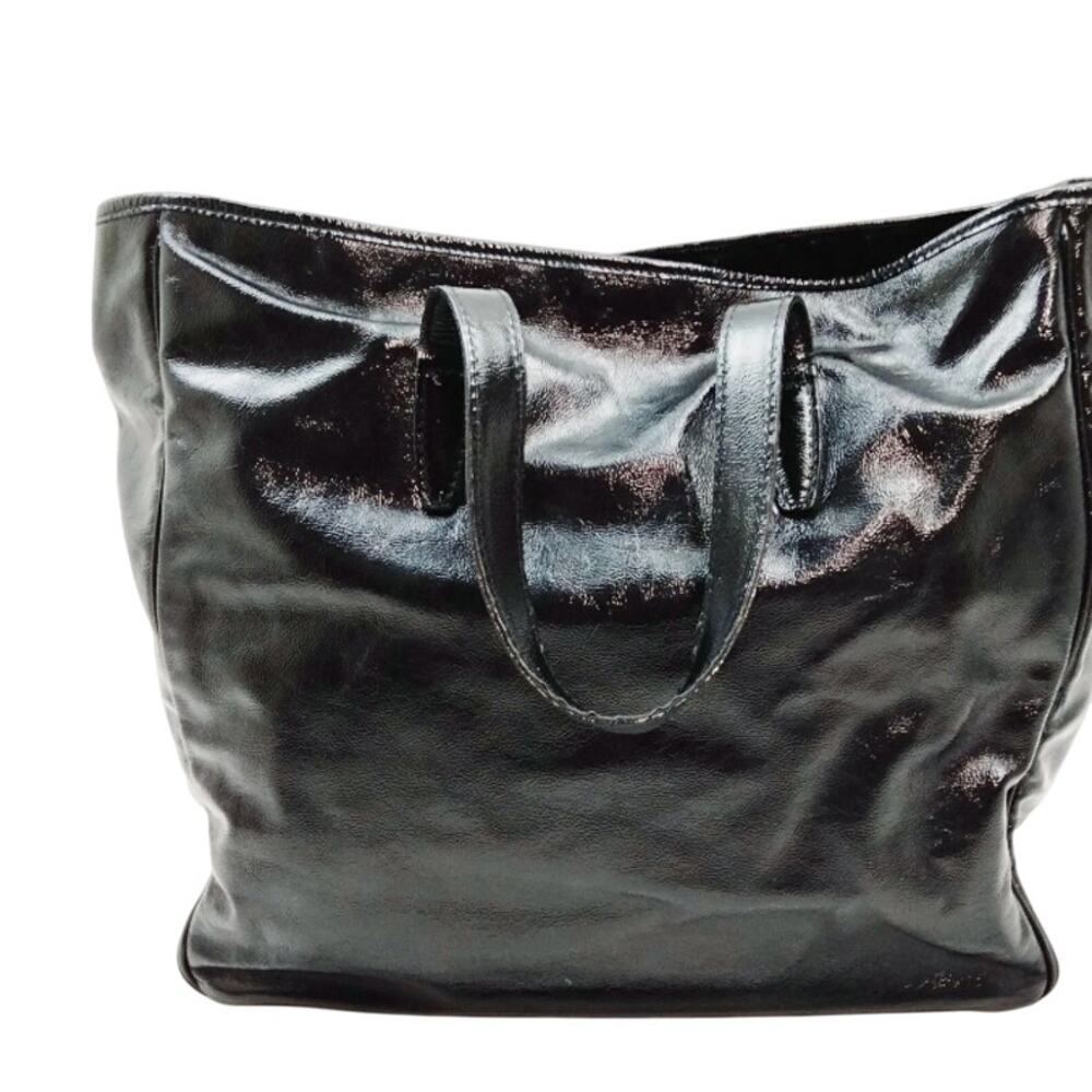 YVES SAINT LAURENT RIVE GAUNCH BLACK PATTON LEATHER TOTE EUC - Picture 2 of 10